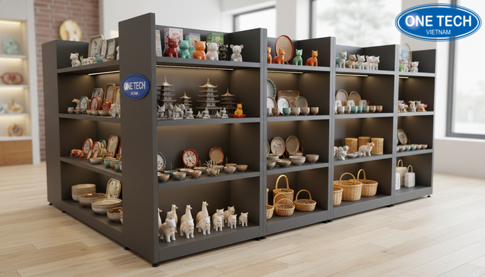 Mẫu kệ modular cho cửa hàng đồ lưu niệm, dễ thay đổi layout
