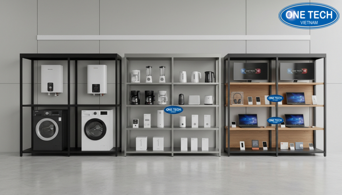 So sánh vật liệu kệ trưng bày đồ điện So sánh vật liệu kệ thép sơn tĩnh điện, inox và gỗ khung sắt