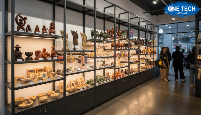 Kệ modular lắp ghép linh hoạt cho cửa hàng quà lưu niệm