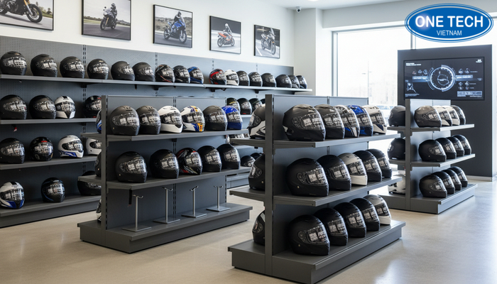 Tổng hợp mẫu kệ để mũ bảo hiểm đẹp dùng cho cửa hàng và showroom