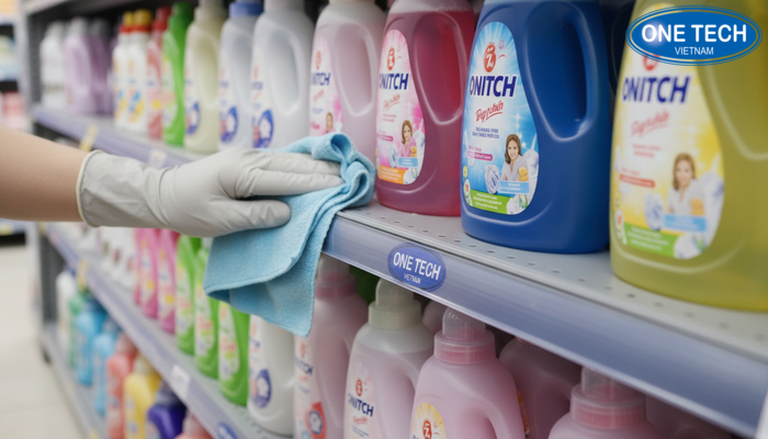 Huong dan ve sinh ke trung bay nuoc giat bang khan am