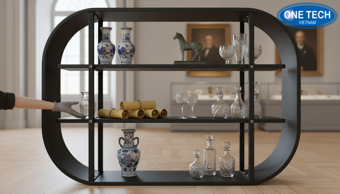 So sánh kệ trưng bày đồ cổ Bảng so sánh kệ trưng bày đồ cổ theo tiêu chí vật liệu, kiểu dáng và hậu mãi