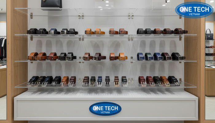 Kệ mica treo tường trưng bày thắt lưng Bộ sưu tập kệ mica treo tường trưng bày dây nịt kèm kích thước cơ bản