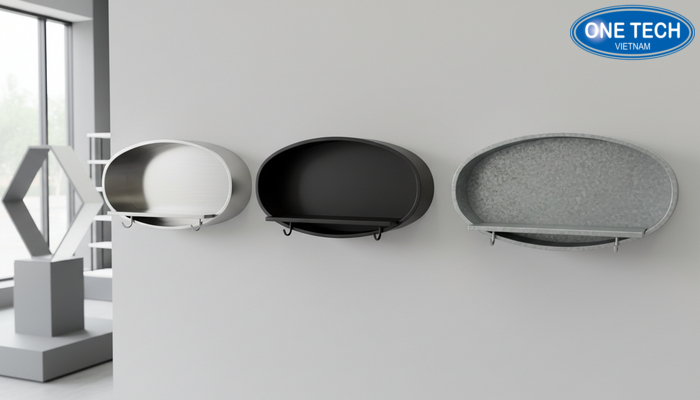 So sánh chất liệu kệ móc treo phụ kiện: thép sơn tĩnh điện, inox, mạ kẽm