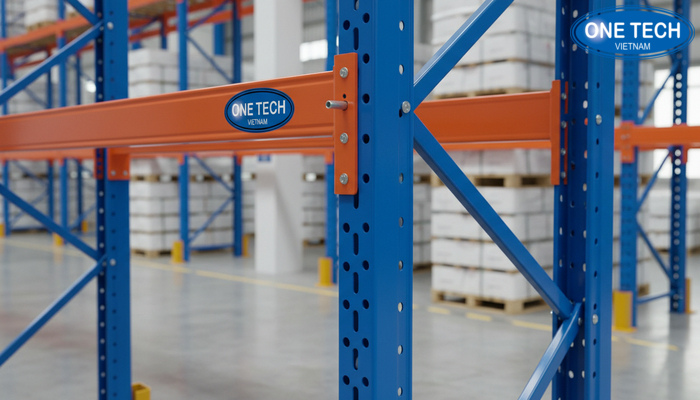 Chi tiết cấu tạo kệ selective Hình chi tiết upright, beam, chốt an toàn và hệ giằng của kệ selective