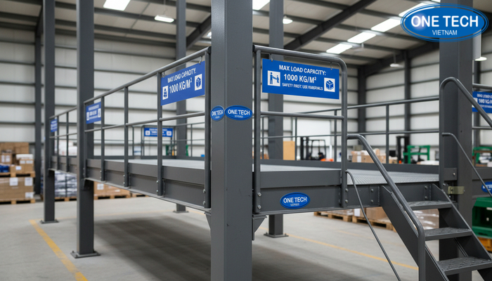 Dán nhãn tải trọng và hướng dẫn an toàn cho từng khu vực sàn Mezzanine