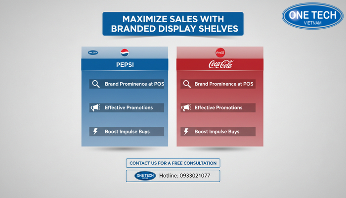 Kệ quảng cáo Pepsi, Coca tăng nhận diện và doanh số tại điểm bán Infographic tóm tắt lợi ích của kệ quảng cáo Pepsi, Coca và gợi ý liên hệ tư vấn