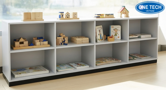 Kệ Montessori ngăn mở, chiều cao thấp, phù hợp bé mầm non