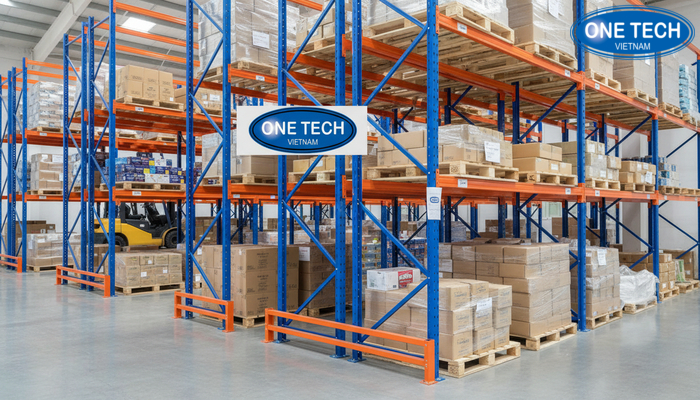 Sơ đồ cấu tạo kệ pallet gồm chân trụ, thanh giằng và thanh beam chịu tải