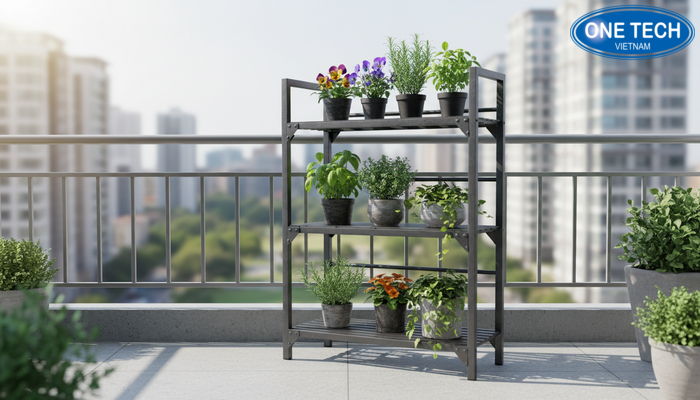 Kệ sắt trưng bày cây cảnh bền dùng cho ban công và sân thượng