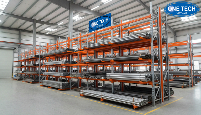 Kệ tay đỡ ứng dụng trong kho công nghiệp lưu trữ thép ống và thanh dài