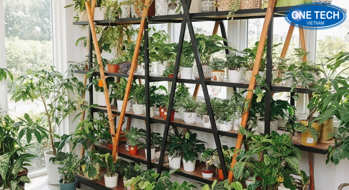 Kệ trưng bày cây cảnh OneTech tại khu trưng bày thực tế