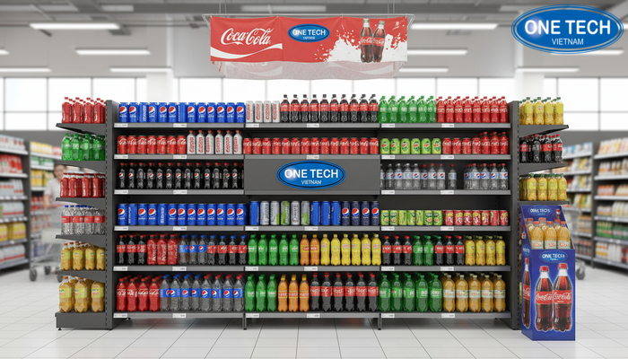 Ứng dụng kệ quảng cáo Pepsi, Coca trong chiến lược tiếp thị Kệ quảng cáo kết hợp POSM như standee và banner giúp tăng hiệu quả truyền thông
