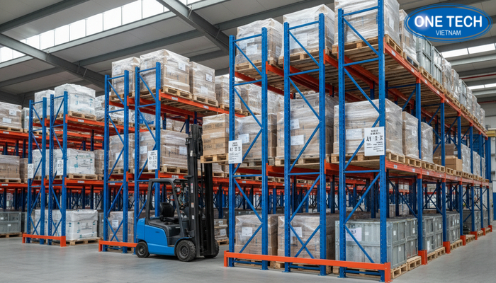 Kệ selective OneTech tại kho hàng Kho thực tế sử dụng kệ selective do OneTech triển khai