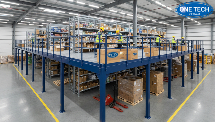 Khu soạn hàng và đóng gói trên tầng sàn Mezzanine giúp giảm ùn tắc dưới nền kho