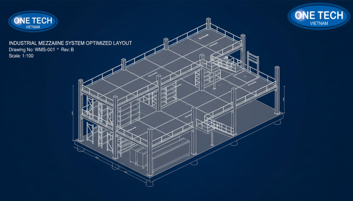 Mặt bằng bố trí kệ sàn Mezzanine trong kho hàng đa tầng