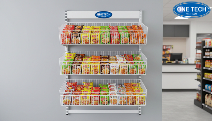 Mẫu kệ rổ mì 1 mặt áp tường