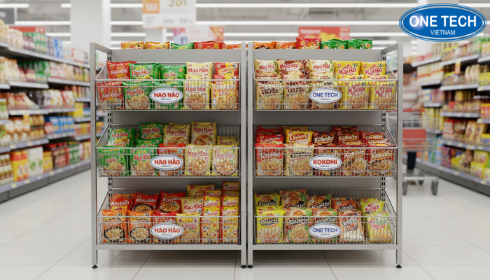 Mẫu kệ rổ mì 2 mặt đặt giữa nhà