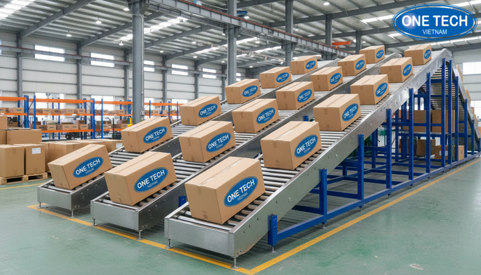 Nguyên lý FIFO của kệ con lăn Mô phỏng hàng hóa trượt theo FIFO từ đầu nhập đến đầu xuất trên kệ con lăn