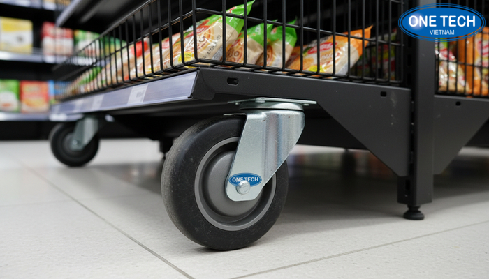 Bánh xe có khóa cho kệ rổ mì