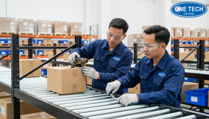 Lắp đặt kệ con lăn đúng kỹ thuật Quy trình lắp đặt kệ con lăn và cân chỉnh độ dốc tuyến con lăn