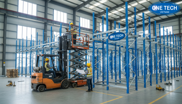 Quy trình lắp đặt kệ drive in Biểu đồ quy trình lắp đặt kệ drive in từ khảo sát, dựng khung, lắp ray đến nghiệm thu