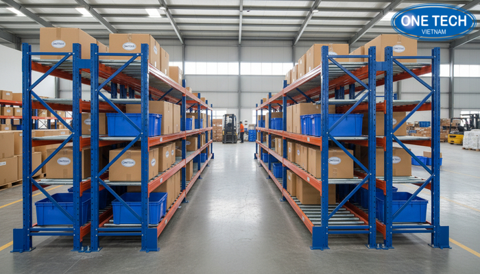 Kệ con lăn OneTech Group Hình ảnh kệ con lăn thực tế do OneTech Group cung cấp, hoàn thiện chắc chắn