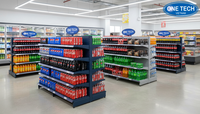 Các kiểu kệ quảng cáo Pepsi, Coca phổ biến So sánh kệ đứng đơn, kệ đôi và kệ góc cho trưng bày Pepsi, Coca