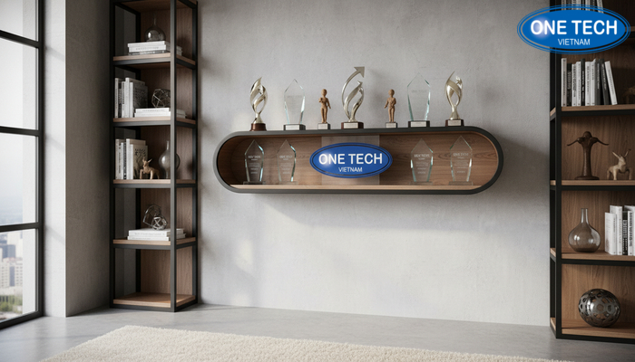 Minh họa các tiêu chí chọn kệ trưng bày cúp theo không gian và vật liệu