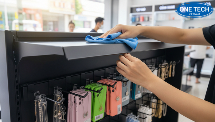 Vệ sinh kệ móc treo phụ kiện đúng cách để giữ bề mặt bền đẹp