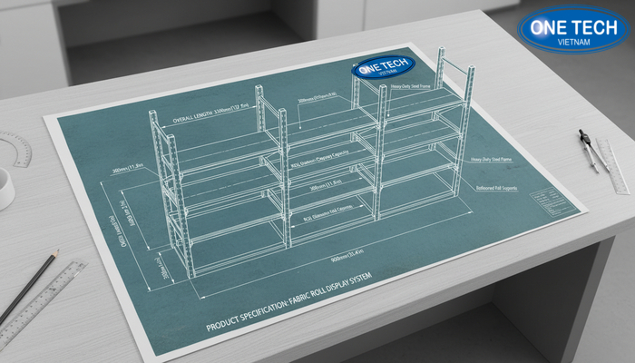 Kích thước kệ để vải cuộn phổ biến Bản vẽ kích thước kệ để vải cuộn tham khảo