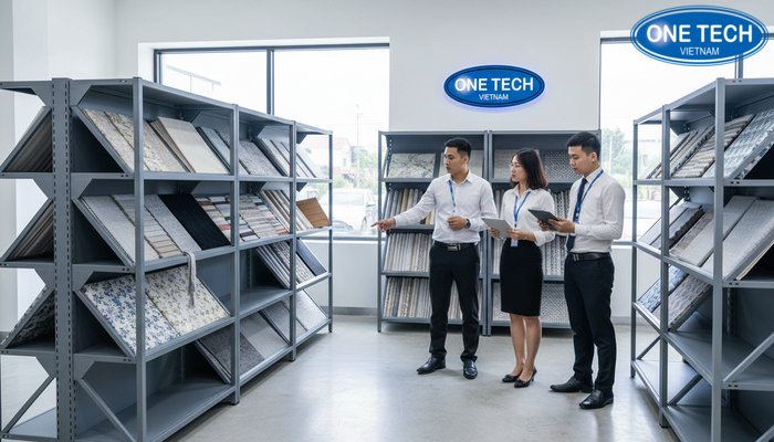 Hỗ trợ khách hàng chọn kệ trưng bày vải Đội ngũ hỗ trợ khách hàng tư vấn chọn kệ