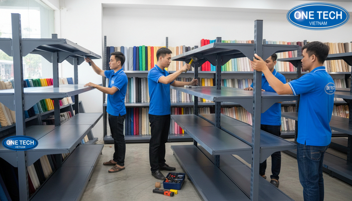 Tư vấn và lắp đặt kệ trưng bày vải Đội ngũ tư vấn và thi công lắp đặt kệ