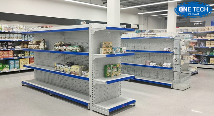 Kệ tôn đục lỗ dễ tùy chỉnh tầng cho cửa hàng tạp hóa