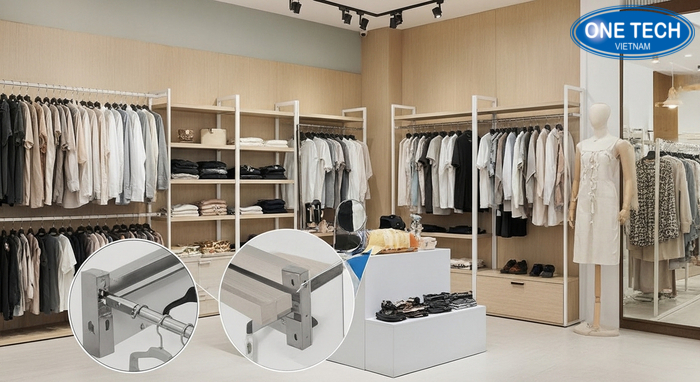 Kệ trưng bày shop quần áo OneTech tại Hưng Yên Mẫu kệ trưng bày shop quần áo do OneTech cung cấp lắp đặt thực tế tại cửa hàng
