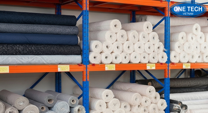 Kệ trưng bày vải dạng cuộn tiêu chuẩn Mẫu kệ trưng bày vải dạng cuộn bố trí nhiều tầng