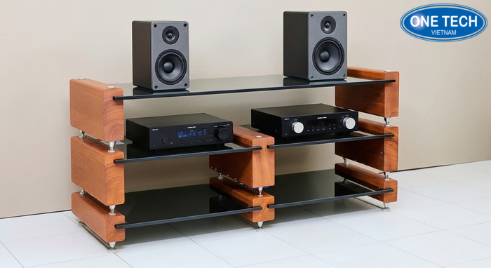 Kệ kính cường lực trưng bày âm thanh Kệ mặt kính cường lực hiện đại cho loa và amply