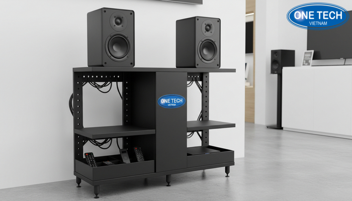 Kệ trưng bày loa có khe luồn dây Kệ có ngăn phụ kiện và khe luồn dây