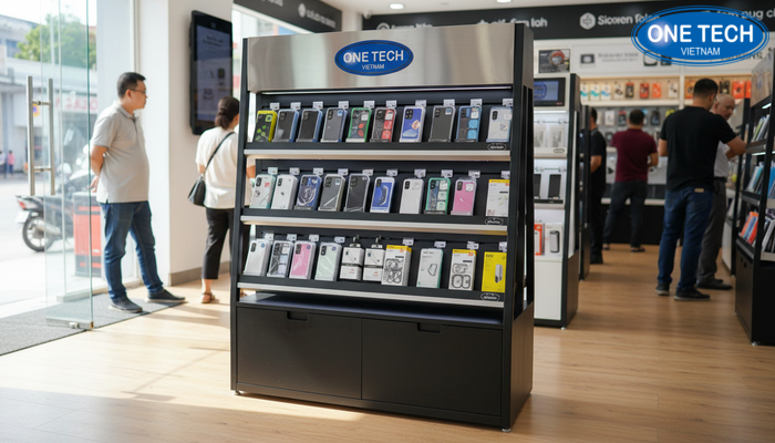 Kệ inox trưng bày phụ kiện điện thoại Mẫu kệ inox nhôm trưng bày phụ kiện bền và chịu lực tốt