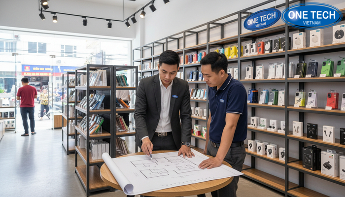 Tư vấn kệ trưng bày phụ kiện điện thoại Nhân viên tư vấn cấu hình kệ trưng bày phụ kiện theo mặt bằng cửa hàng