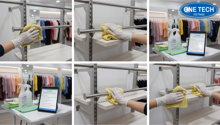 Cách vệ sinh bảo quản kệ trưng bày shop quần áo Quy trình vệ sinh và bảo trì kệ trưng bày quần áo theo từng bước