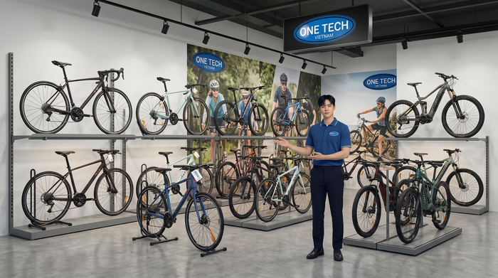 Bộ sản phẩm kệ trưng bày xe đạp OneTech và bảng giá tham khảo
